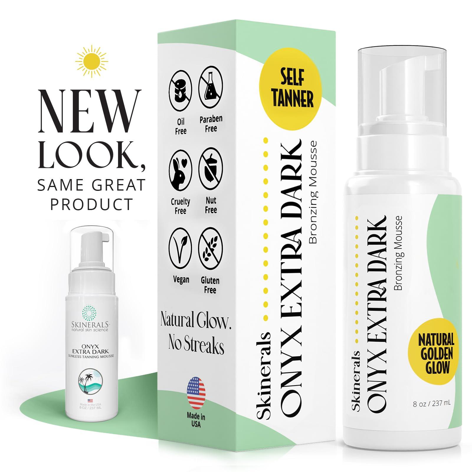 Skinerals Skinerals Organic Self Tanner Mousse, Extra Dark Self Tanning Foam, Streak-Free Sunless Fake Tan for Face and Body, 8 Oz, Onyx