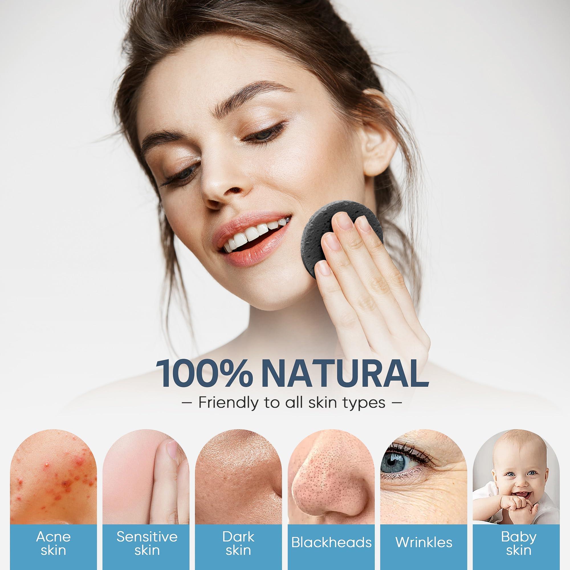 GAINWELL GAINWELL 50-Count Black Compressed Facial Sponges for Daily Facial Cleansing and Exfoliating, 100 Natural Cosmetic Spa Sponges for Makeup Remover, Reusable