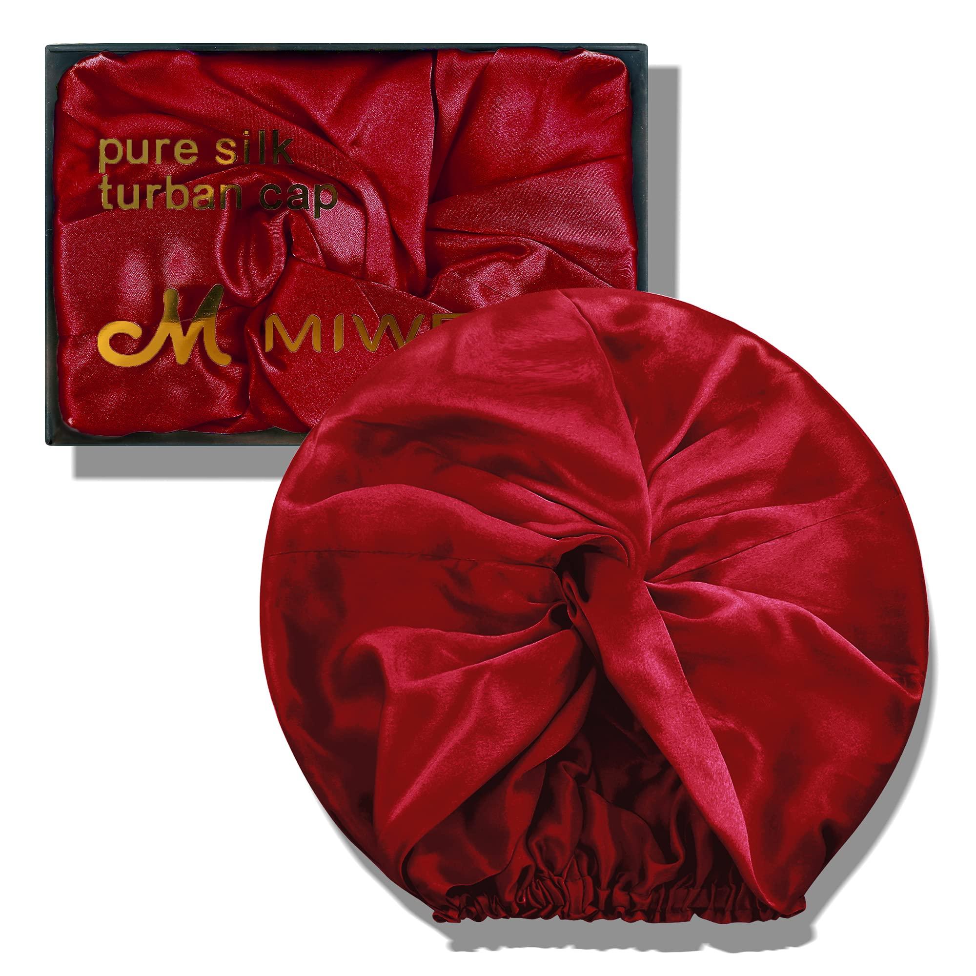Miwen Miwen Silk Sleep Cap, Double-Lined Pure Mulberry Silk Turban, Hair Wrap & Head Cover for Curly and Thick Hair, Oeko-Tex Certified 19 Momme 6A-Grade Silk,Hair Bonnet for Women Hair Care (1Pc,Red Wine)