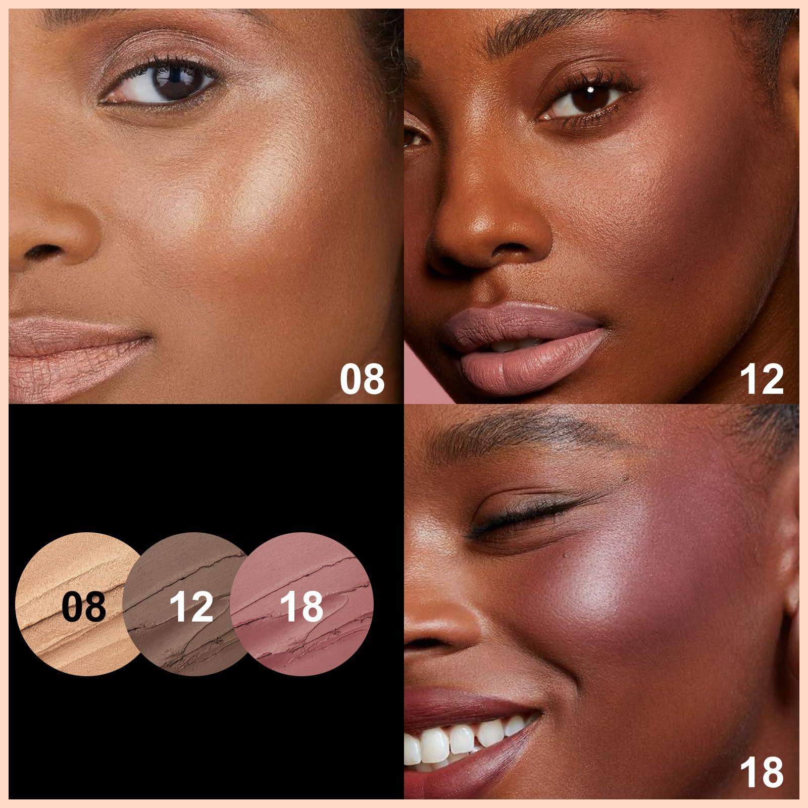 FOCALLURE FOCALLURE 3 Pcs Cream Contour Sticks,Shades with Highlighter & Bronzer & Blush,Non-greasy Long-wear Face Contouring Pen,Easy to Sculpt the Face and Create a Lightweight Finishing Makeup,MEDIUM-DEEP