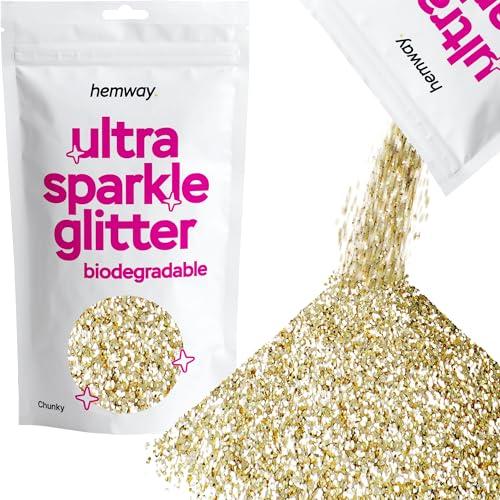 Hemway Hemway Eco Friendly Ultra Sparkle Glitter 100g / 3.5oz - Biodegradable Vegan Cosmetic Safe for Craft Face Hair Nail and Festival Makeup - Chunky (1/40" 0.025" 0.6mm) - Champagne Gold