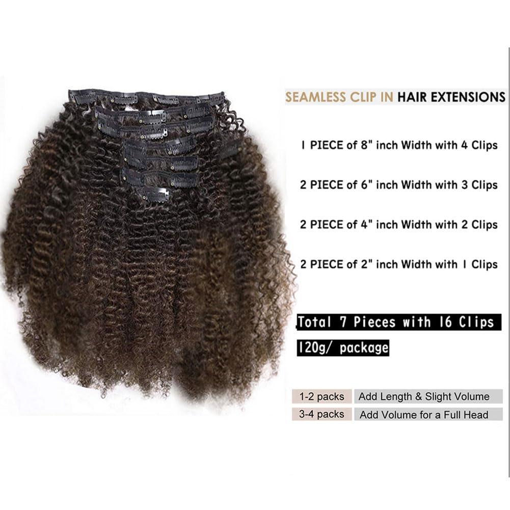 Kiss darling LASHES 4B 4C Afro Kinky Curly Clips in Human Hair Extensions for Women, Two Tone T#1B/4 Black to Brown Ombre Mongolian Curly Virgin Human Hair Clip Ins Extensions 20\"inch