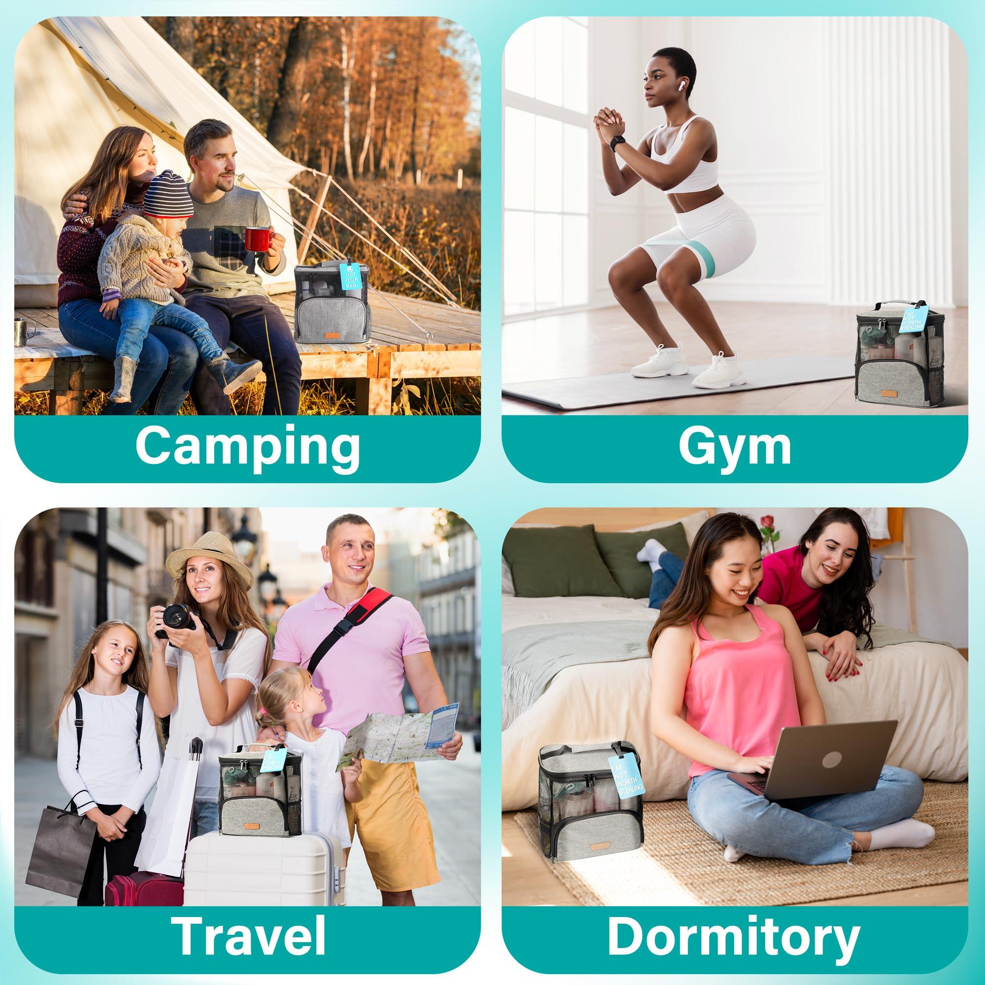 Hiverst Hiverst Hanging Toiletry Bag, Shower Caddy Tote Bag (Updated Version, Full Size Bottle Compatible), Bath Organizer for College Dorms, Gym, Camp, Women Men, with Funny Luggage Tag