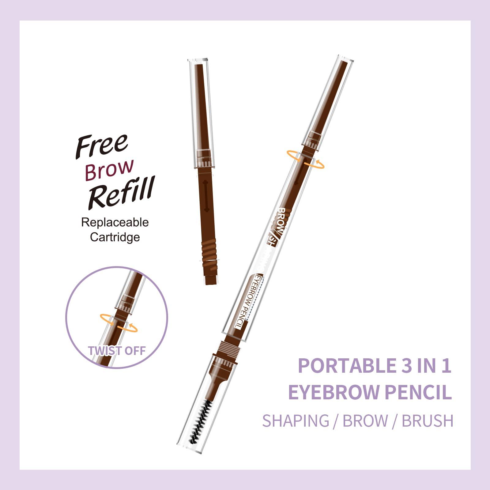 Music Flower Music Flower Eyebrow Pencil,Portable 3 in 1 Eyebrow Shaping Enhancing Kit with Brow Trimmer & Brow Brush + Replaceable Brow Refills (Light Brown)