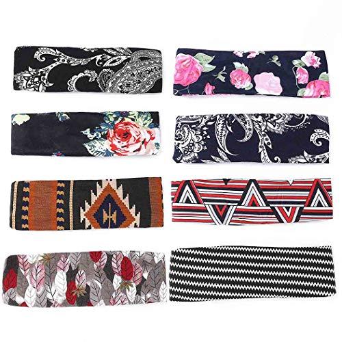 Bohend Bohend 8 Pack Boho Headbands Wide Flower Hair Band Boho Bandeau Stretchy Athletic Daily Use Hair Accessories for Women and Girls (J)