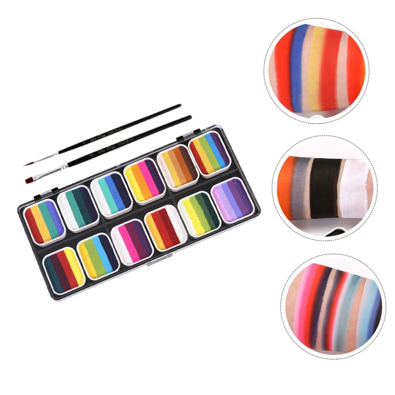 Ipetboom Ipetboom Face Body Paint Kit with 12 Color Gradient Rainbow Strips Non-shiny Pearl Mixed Body Painting Paint Set Water-activated Art Kit for Cosplay