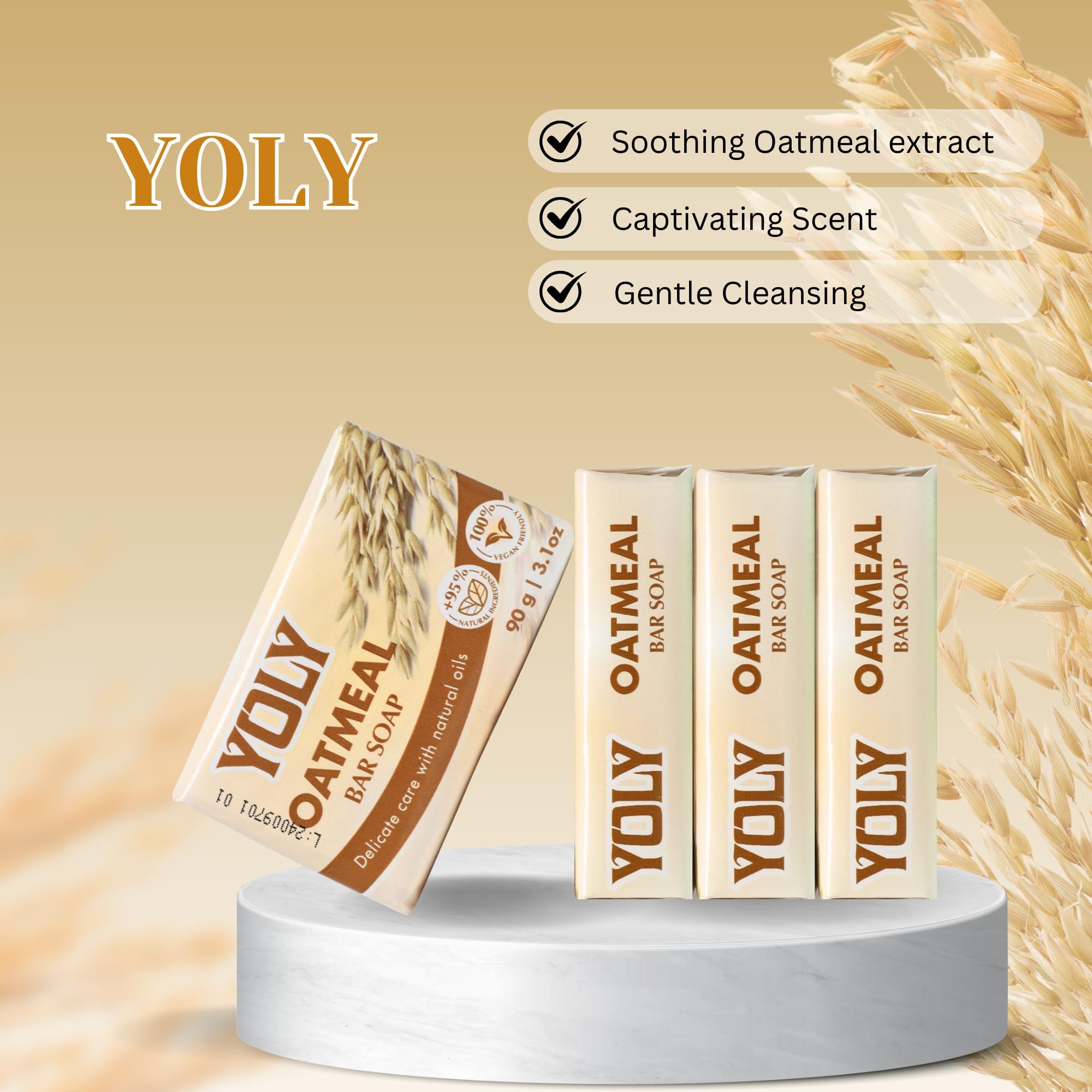 YOLY YOLY Oatmeal Bar Soap (90 g, Pack of 4) - 95% Natural, Vegan-Friendly Moisturizing Soap for Silky Smooth Skin