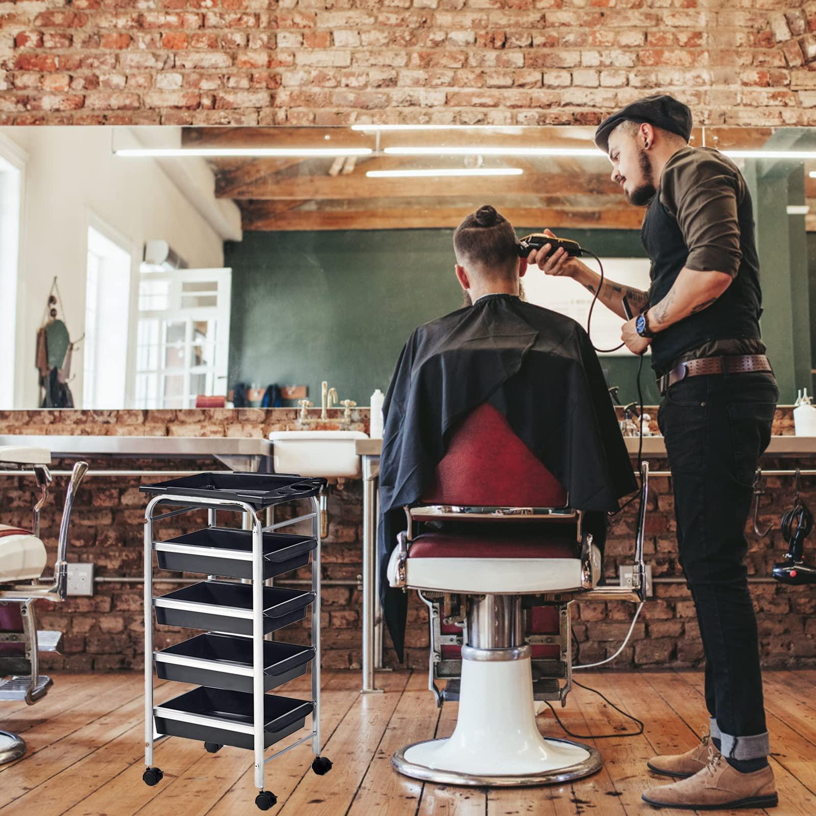 QQXX 4/5 Tier Beauty Salon Rolling Trolley Cart,Hair Salon Trolley Cart with Lockable Wheels,Stylist Hairdresser Storage Tool Carts for Office Home,Classic Salon Rolling Storage Trolley(5 Tiers, Silver)