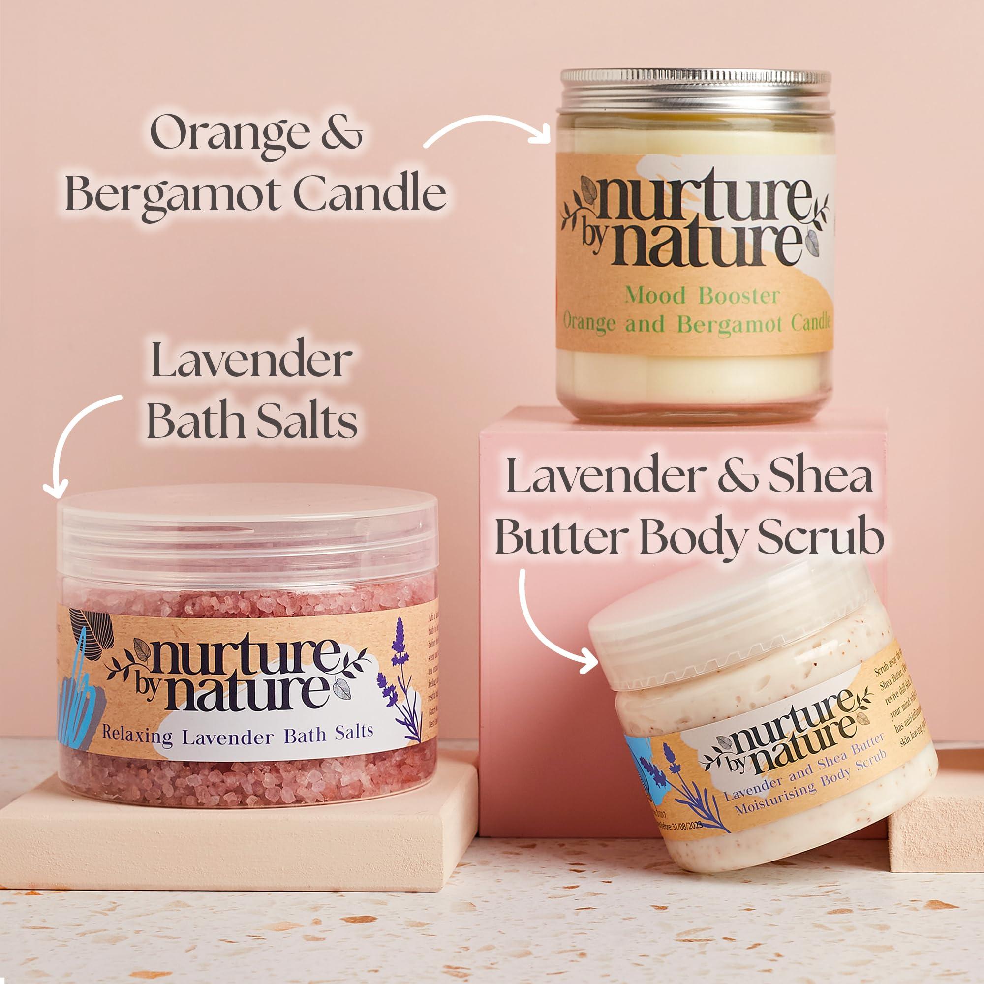 Nurture by Nature Botanicals Nurture by Nature RELAX & CALM Spa Kit, Spa Gift Baskets For Women - Complete Bath Sets for Women Gift - Lavender Pillow Mist, Bath Salts, Soap, Bath Bomb, Candle, Body Scrub - Self Care Gift Basket