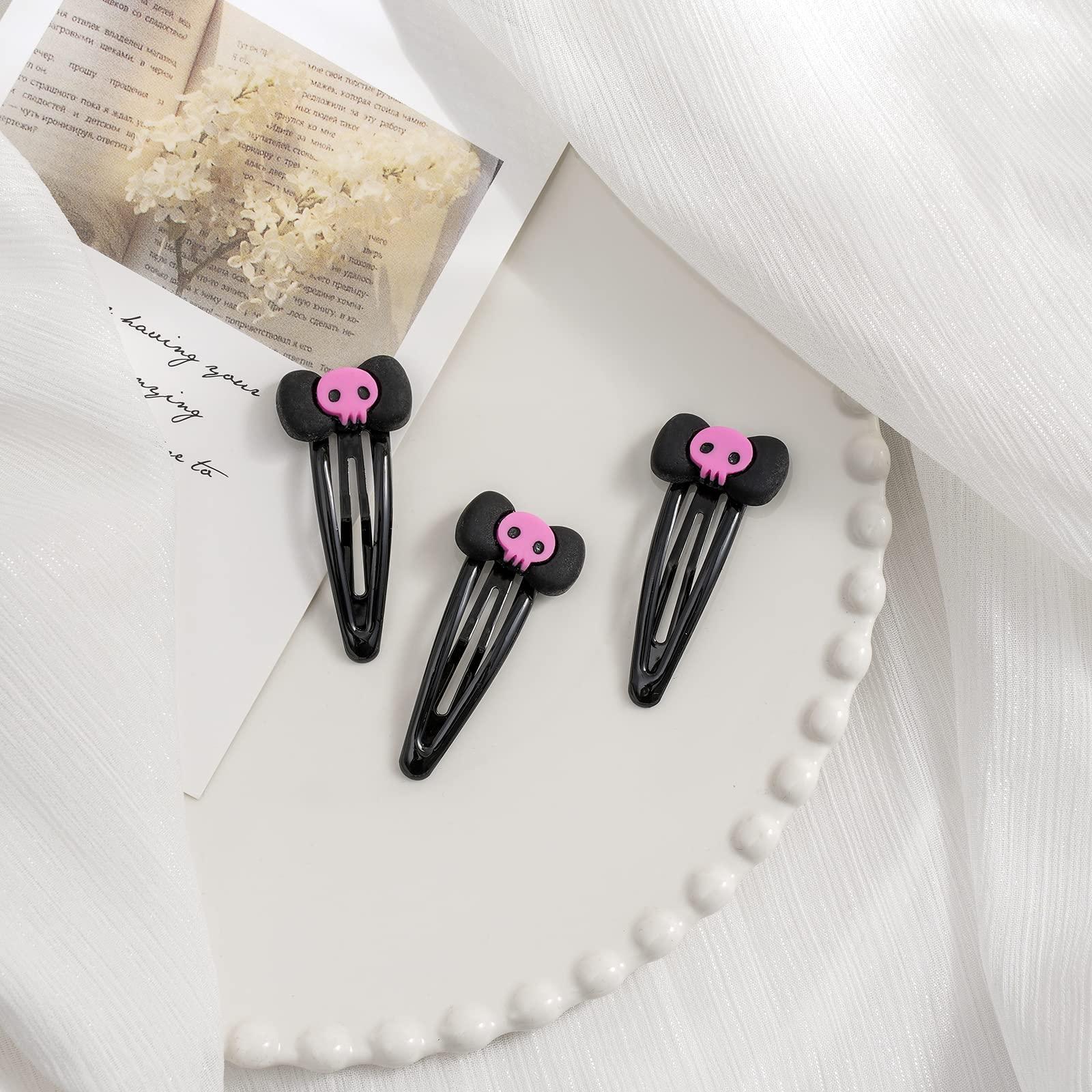 PUCAPOCO Skull Bow Clips Cartoon Anime Hair Clips Y2k Hairclips Hair Accessories for Girls Women (Black-2)