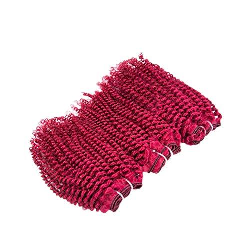 Generic Cloud Hair Double Wefted Burgundy Kinky Curly Human Hair Weaves 3Pcs Bugs Color Afro Curly 3Bundles Hair Extensions 300G (14 16 18 inch)