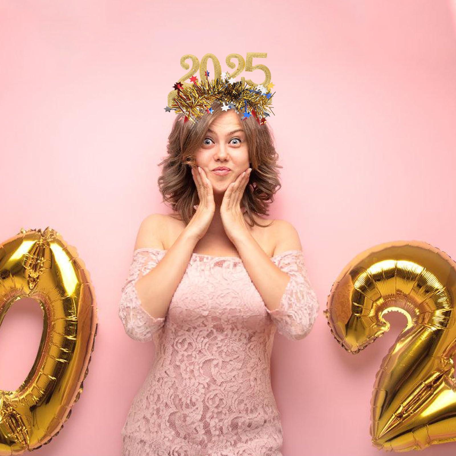 LOGOFUN LOGOFUN 2025 New Year Headband New Year Eve Headpiece 2025 New Year Party Headdress for Festival Party Hair Decorations - Red Gold