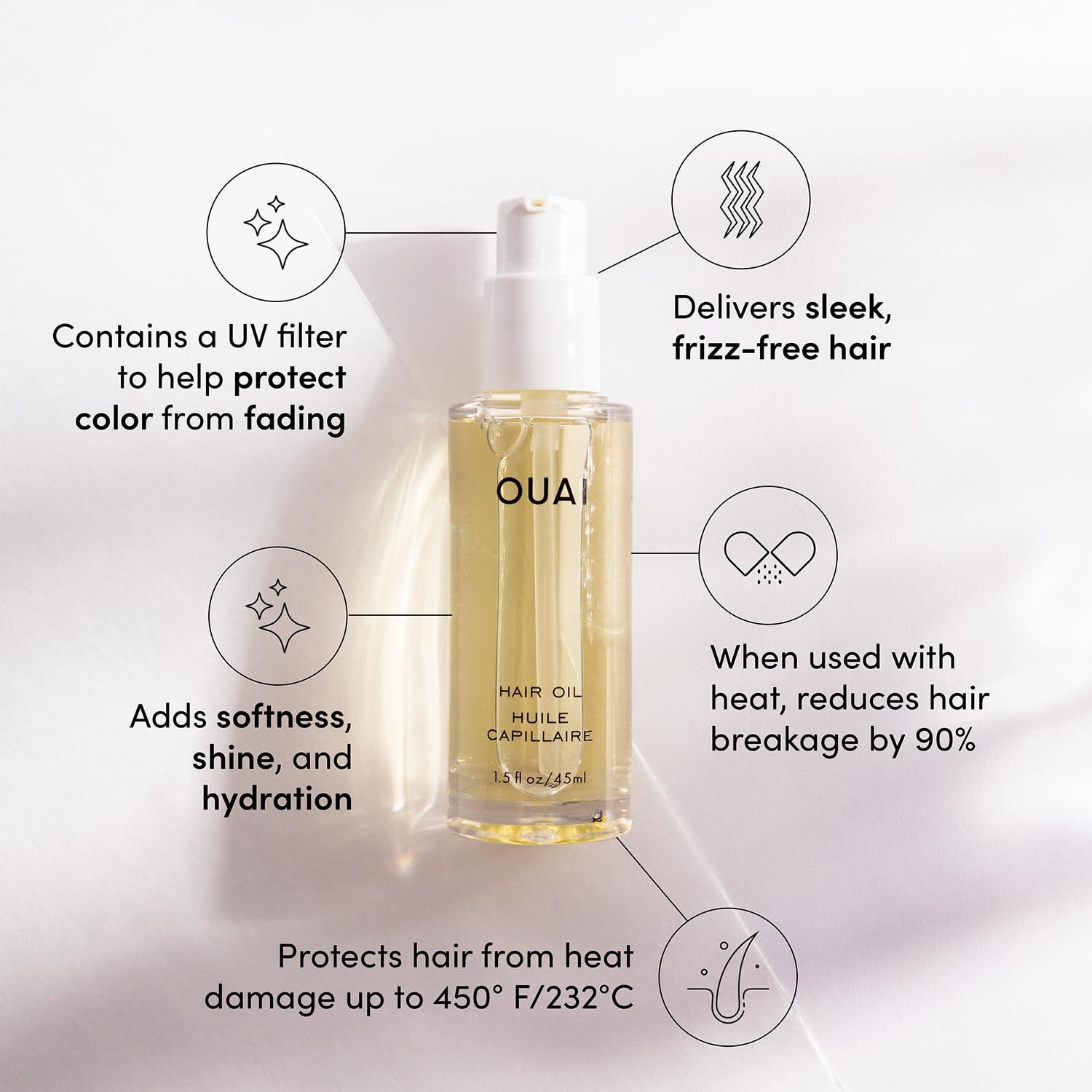 OUAI OUAI Hair Oil Travel Size - Hair Heat Protectant Oil for Frizz Control - Adds Hair Shine and Smooths Split Ends - Color Safe Formula - Paraben, Phthalate and Sulfate Free (0.45 oz)