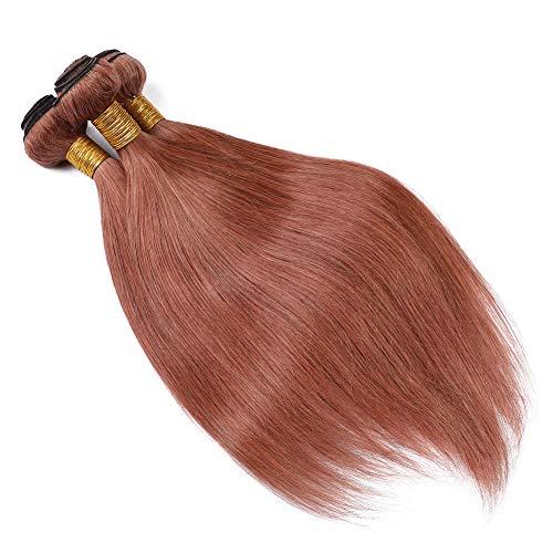 Generic Copper Red Peruvian Human Hair Extensions #33 Dark Auburn Virgin Hair Weaves Straight Human Hair Bundles Reddish Brown Human Hair Wefts 3/4Pcs Lot (12 14 16Inch)