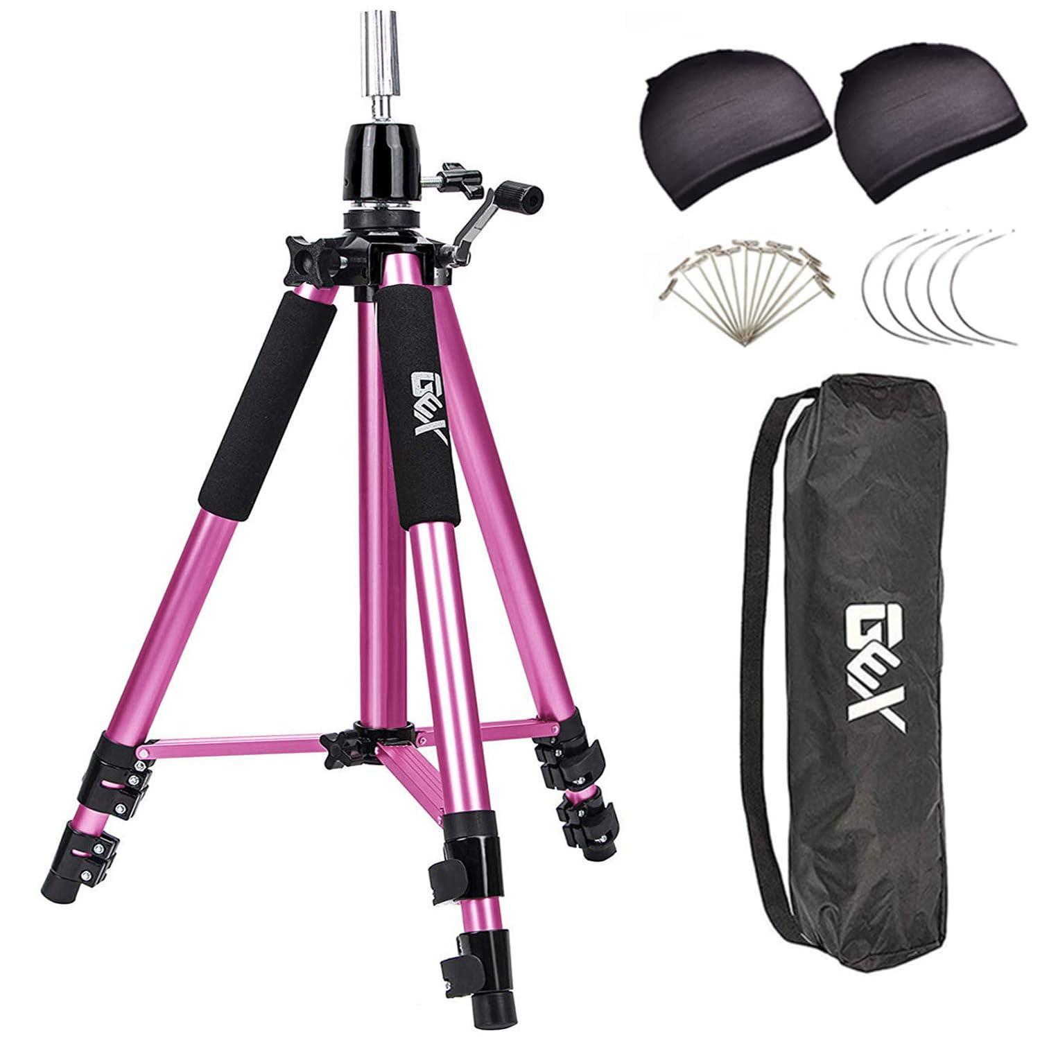 GEXWORLDWIDE gexworldwide GEX 63\" Heavy Duty Mannequin Tripod Stand for Wig Cosmetology Training Practice Doll Manikin Head Tripod Wig Stand With Travel Bag (Rosy)