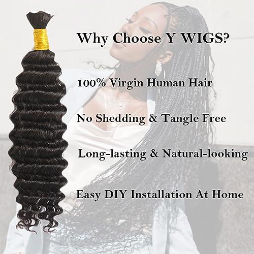 Y WIGS Y WIGS Deep Wave Bulk Human Hair for Braiding No Weft Virgin Human Hair 100g 22inch Micro Braids Human Hair Bulk NC