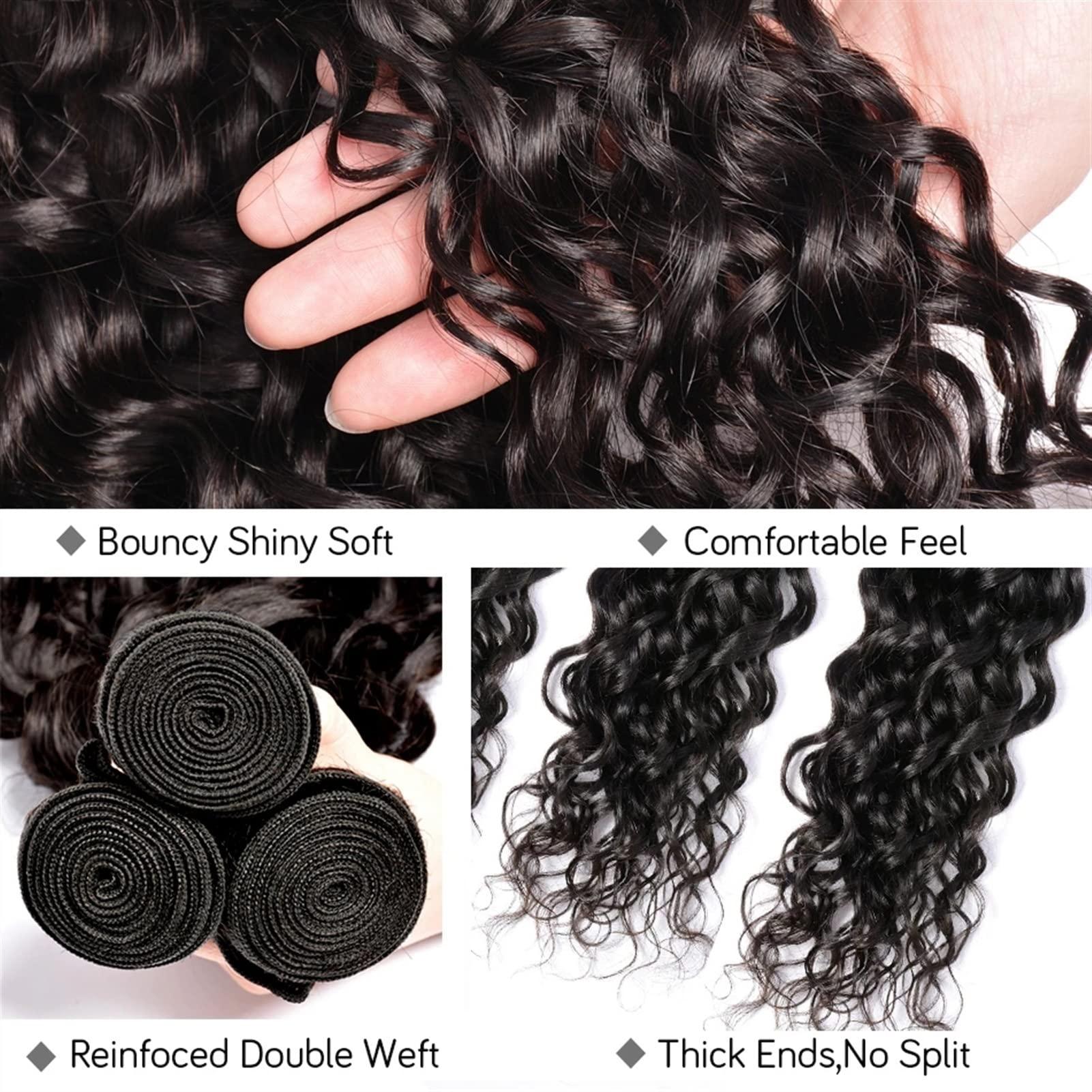 TOMYEUS KIZQYN Human Hair Bundles Peruvian Water Wave Bundles Unprocessed Water Wave Human Hair Bundles 1/3/4 Pcs Peruvian Water Wave Virgin Remy Hair Extensions Natural Black Color Braiding Hair