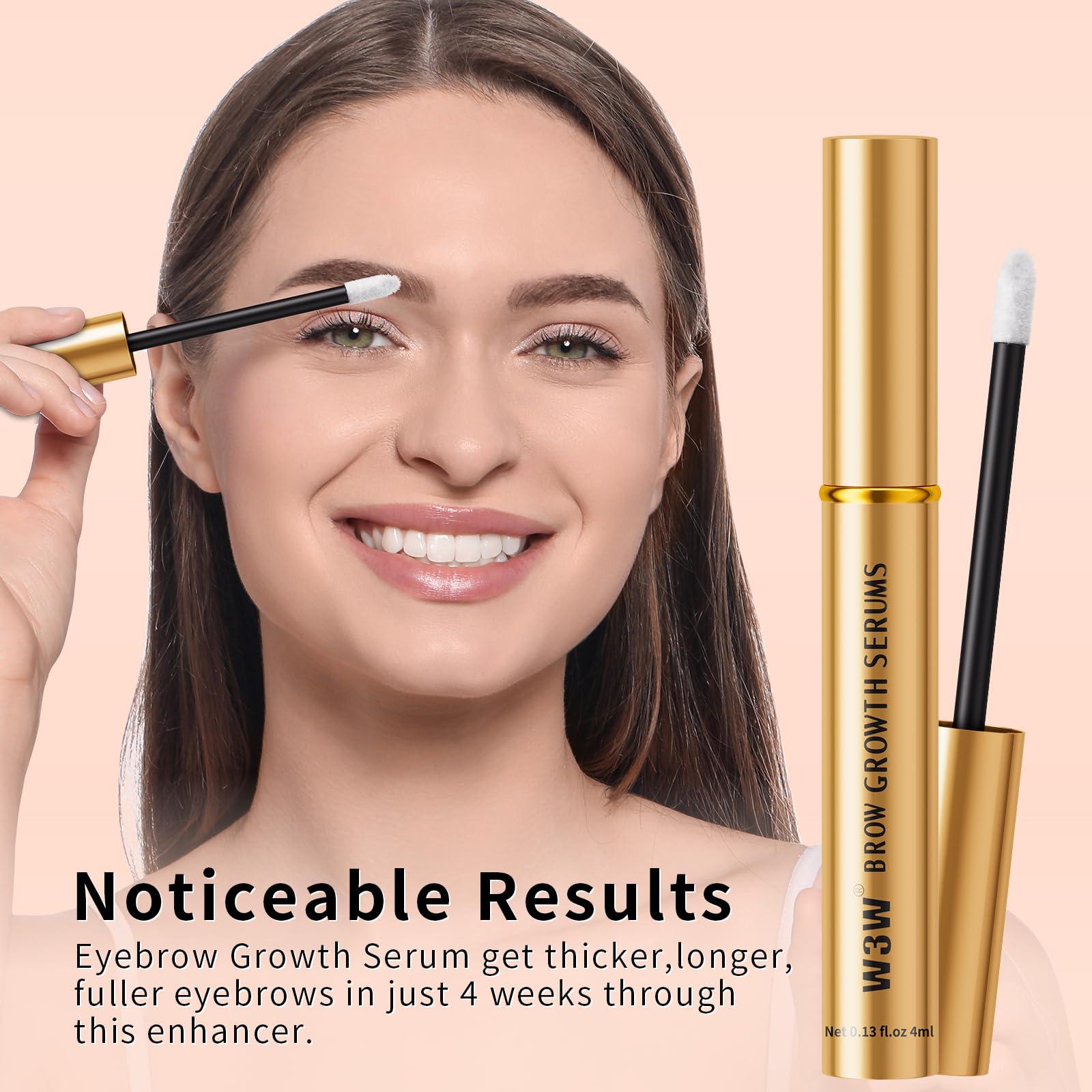 W3W Eyebrow Growth Serum,Natural Eyebrow Serum Enhancer For Fuller and Thick Longer Brows in 4 Weeks,4ML Eyebrow Serum To Grow Brows,Lash and Brow Serum Plant Extracts(Gold)