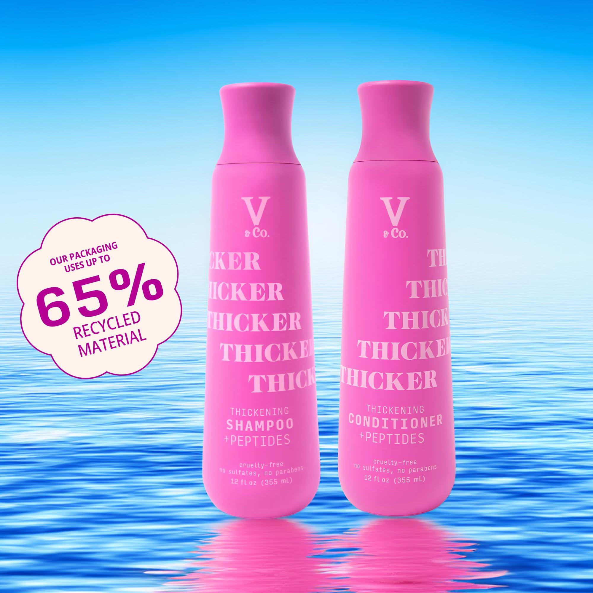 V&CO V&Co. Beauty Thickening Hair Shampoo & Conditioner Set (12 Oz. Each) with Peptide Technology, Biotin and Coconut Oil, Sulfate Free Shampoo & All Natural Conditioner for Thickening Hair, Builds Density