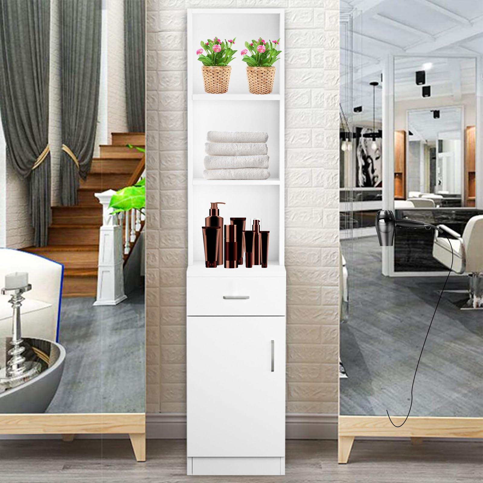 Goujxcy Barber Station for Hair Stylists, Wall-Mount Hair Station with Lockable Drawer & Space-Saving Salon Cabinet (White)