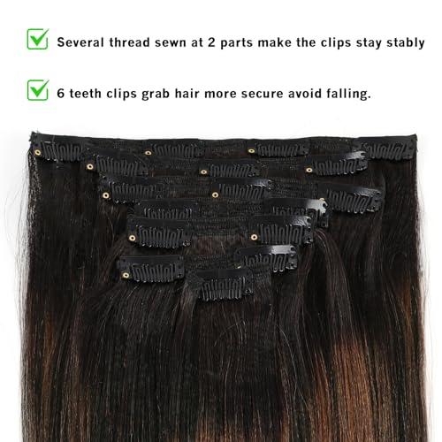 LOVRIO Lovrio Yaki Straight Clip in Human Hair Two Tone Rooted Black to Natural Black #1B Mixed With Chocolate Brown #4 Light Yaki Clip in Remy Human Hair for Black Women Yaki Hair 20 Inch 120G