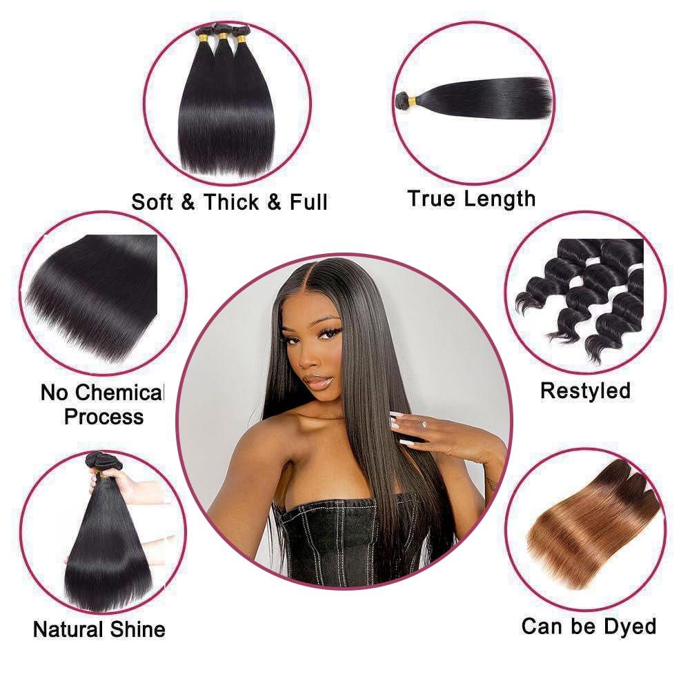FASHION VILA FASHION VILA Brazilian Virgin Straight Hair One Bundles 16 Inch 100% Unprocessed Virgin Remy Hair Straight Human Hair Bundles Natural Black Bundles Weave Hair Extensions For Black Women