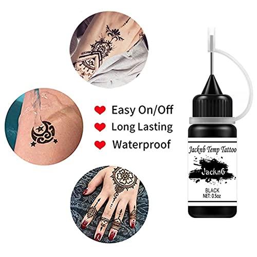 Jacknb Jacknb Temporary Tattoo Kit Jagua Gel Semi Permanent Tattoo Freehand Ink 4 Bottles (2oz) DIY Tattoos Fake Freckles Body Art Paint Kits 40 Pcs Free Tattoos Stencils (Black/Red/Purple/Brown)