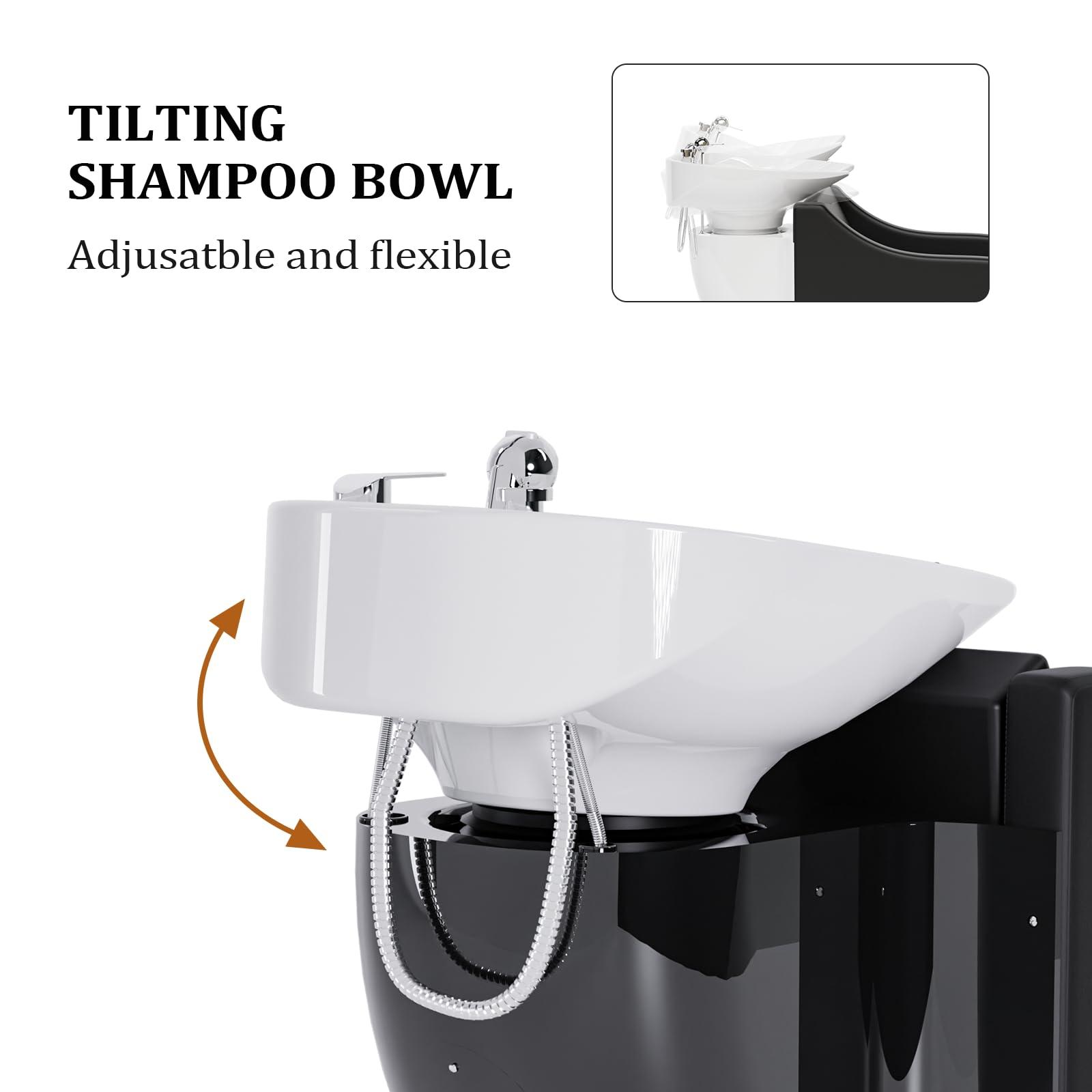 OmySalon OmySalon Shampoo Sink for Salon, Hair Wash Chair with White Porcelain Shampoo Bowl, Electric Shampoo Station Backwash Barber Chair, Beauty Spa Massage Hairdressing Equipment
