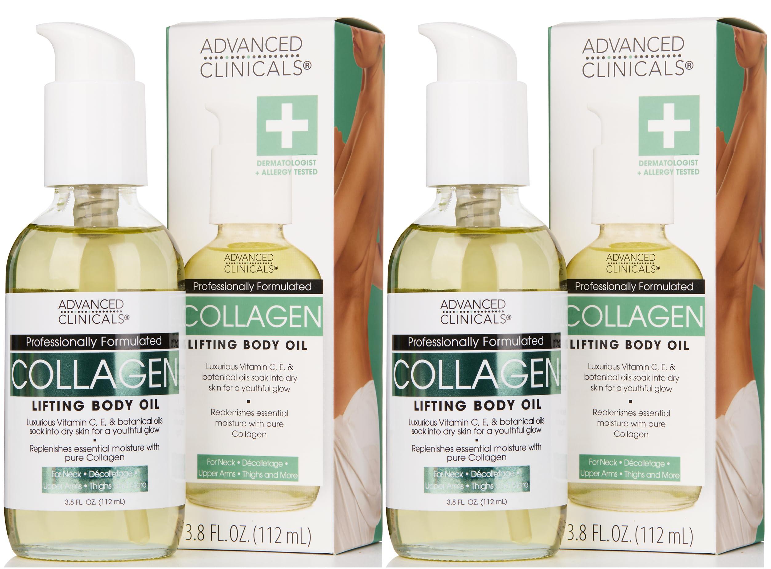 Advanced Clinicals Advanced Clinicals Firming Collagen Body Oil Skin Care Moisturizer | Massage Body Oil | Tighten, Firm, & Hydrate Collagen Oil For Scars, Wrinkles, Crepey Skin, & Stretch Marks, 2-Pack