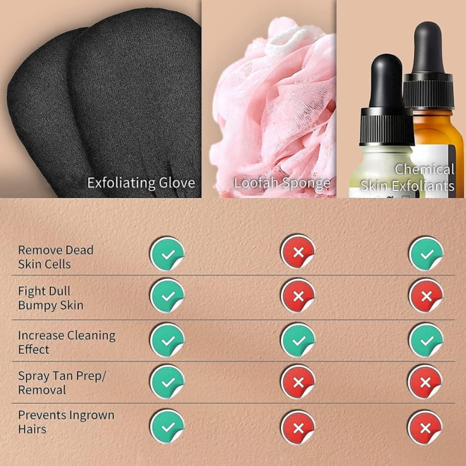 FCLEIH 2Pcs Deep Exfoliating Mitts Microdermabrasion at Home, Exfoliating Gloves Visibly Lift Away Dead Skin, Part of the Best Body Care Kit for Women & Men Exfoliator Tool(Black)