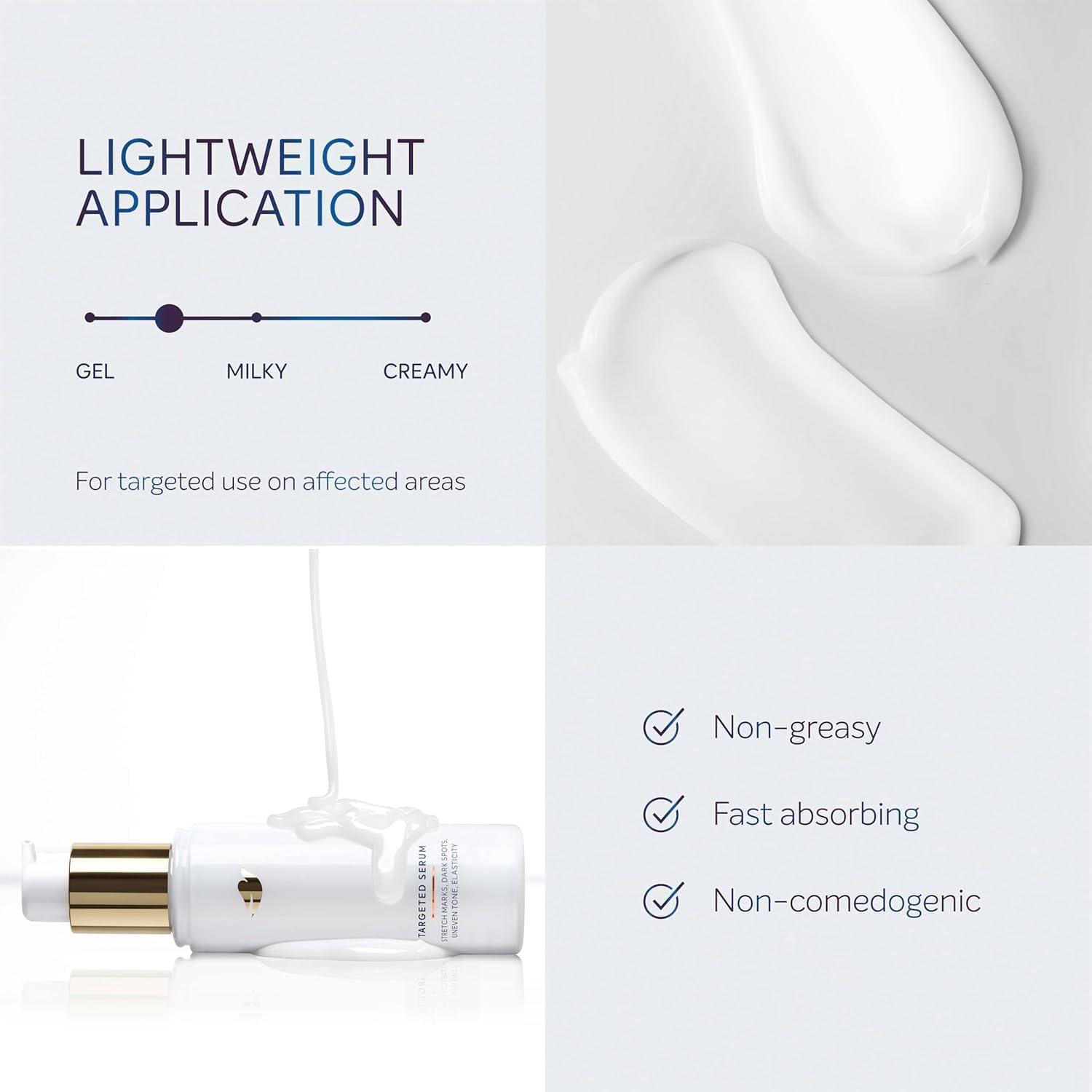 Dove Dove Targeted Serum Multipurpose for Stretch Marks, Dark Spots, Uneven Skin Tone and Elasticity,with Tone Balance Complex, Niacinamide, Collagen Peptides and Natural Moisturizing Factors, 3.2 oz