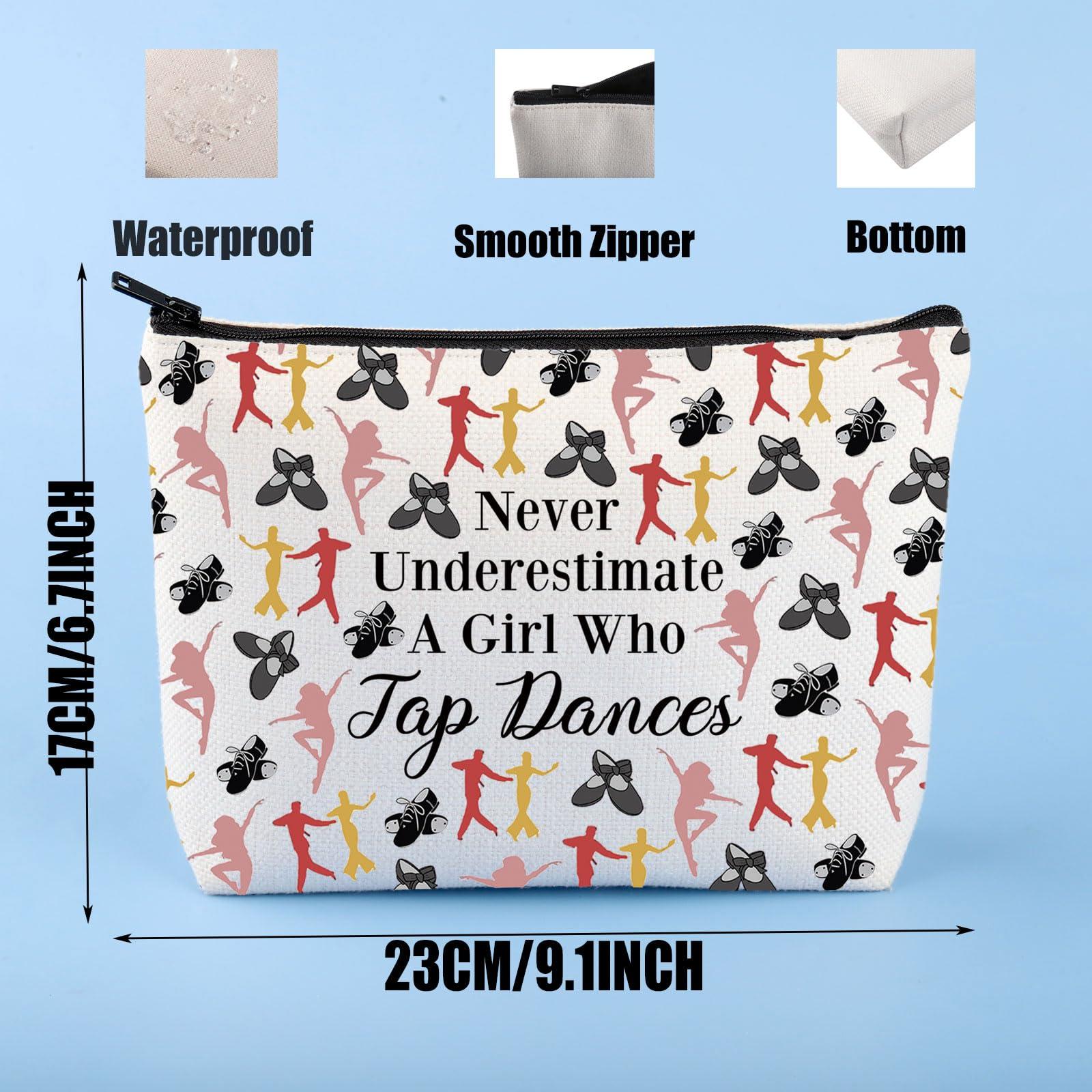 JYTAPP JYTAPP Tap Dance Lover Cosmetic Bag Never Underestimate A Girl Who Tap Dances Tap Dancer Gifts Tap Dance Dancing Gift, beige