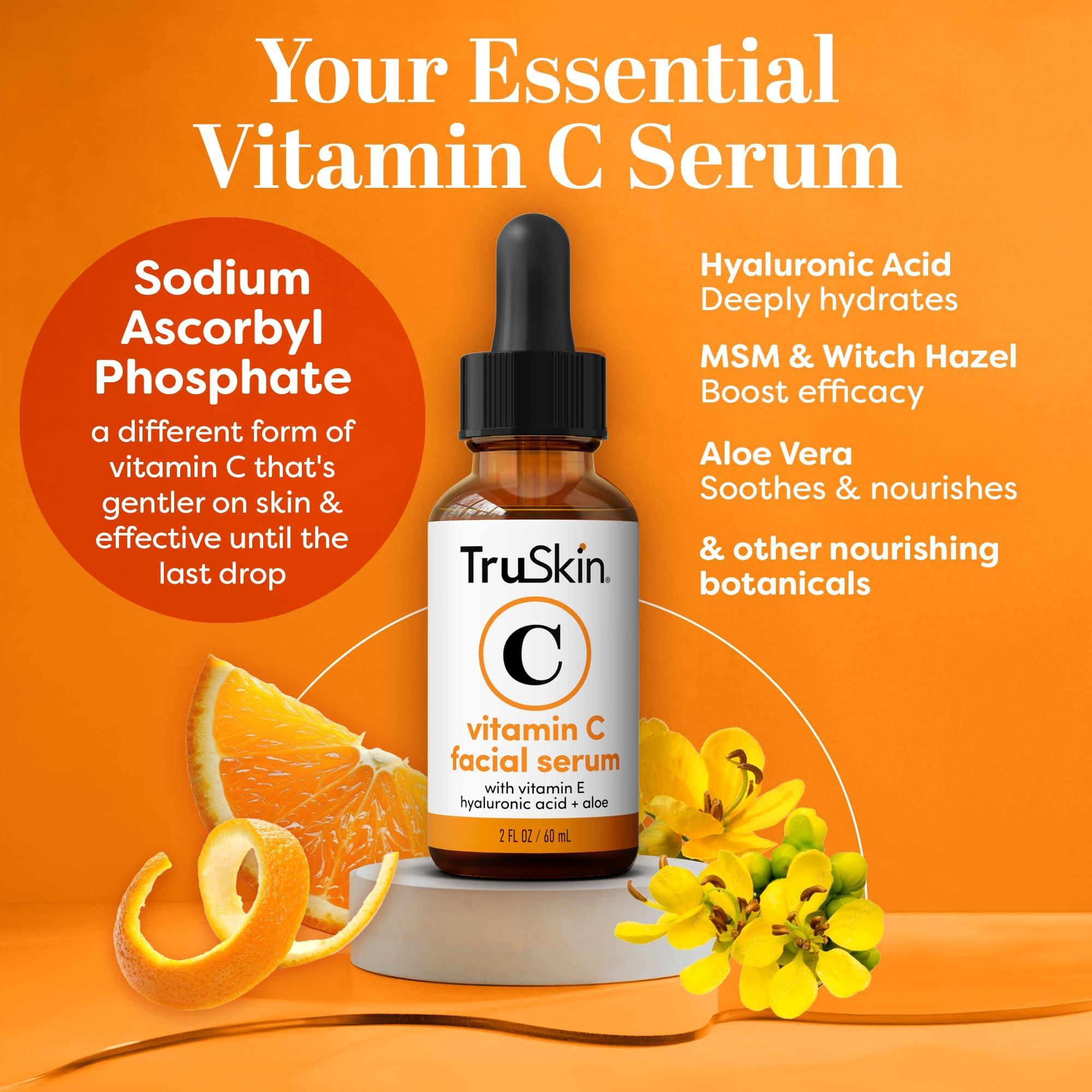 TruSkin TruSkin Vitamin C Serum For Face Anti Aging Formula with Vitamin C, Hyaluronic Acid, Vitamin E Brightening Serum Improve Appearance of Dark Spots, Tone, Fine Lines & Wrinkles, 2 Fl Oz