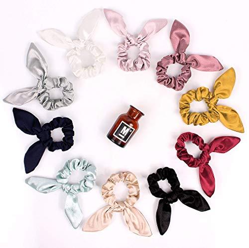 Blufly Blufly Rabbit Bunny Ear Bowknot Bow Scrunchies of Hair Scrunchies Cute Scrunchies Chiffon Ropes Scarves Bright Scrunchie Tails Ponytail Holders Head Tie for Women and Girls (Pack of 10)