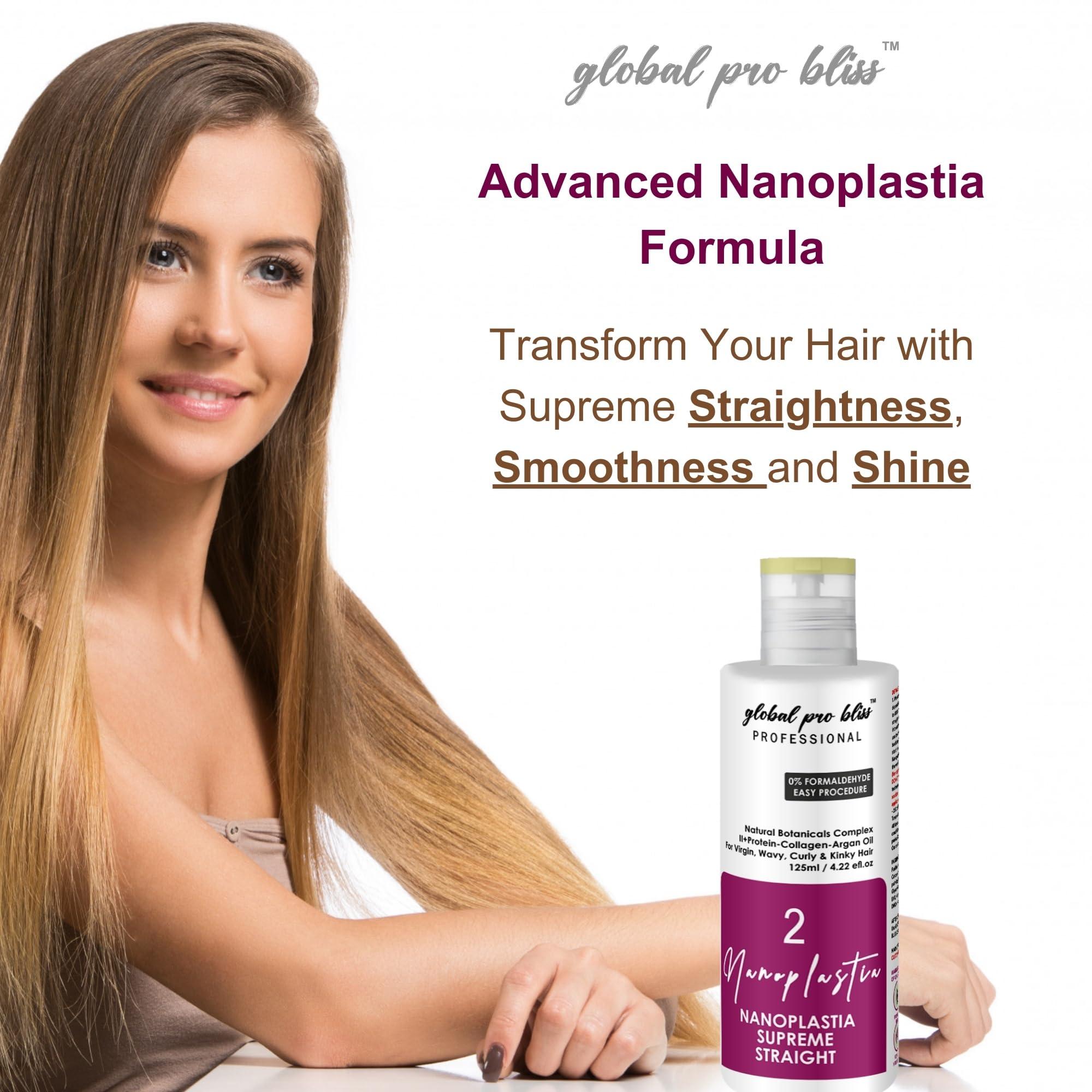global pro bliss Global Pro Bliss Professional Supreme Nanoplastia Smoothing & Straightening Hair Treatment Pack of 4 | Includes Clarifying Shampoo, Treatment, Shampoo, & Conditioner | keratina para alisar el pelo