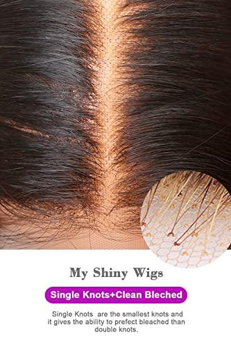 MY SHINY WIGS MY SHINY WIGS HD Full Lace Human Hair Wigs 360 Lace Frontal Wig Body Wave 150 Density Swiss HD Lace Front Wig for Women Bleached Knots Transparent Invisible Knots Lace Wigs Natural Hairline 22 Inch