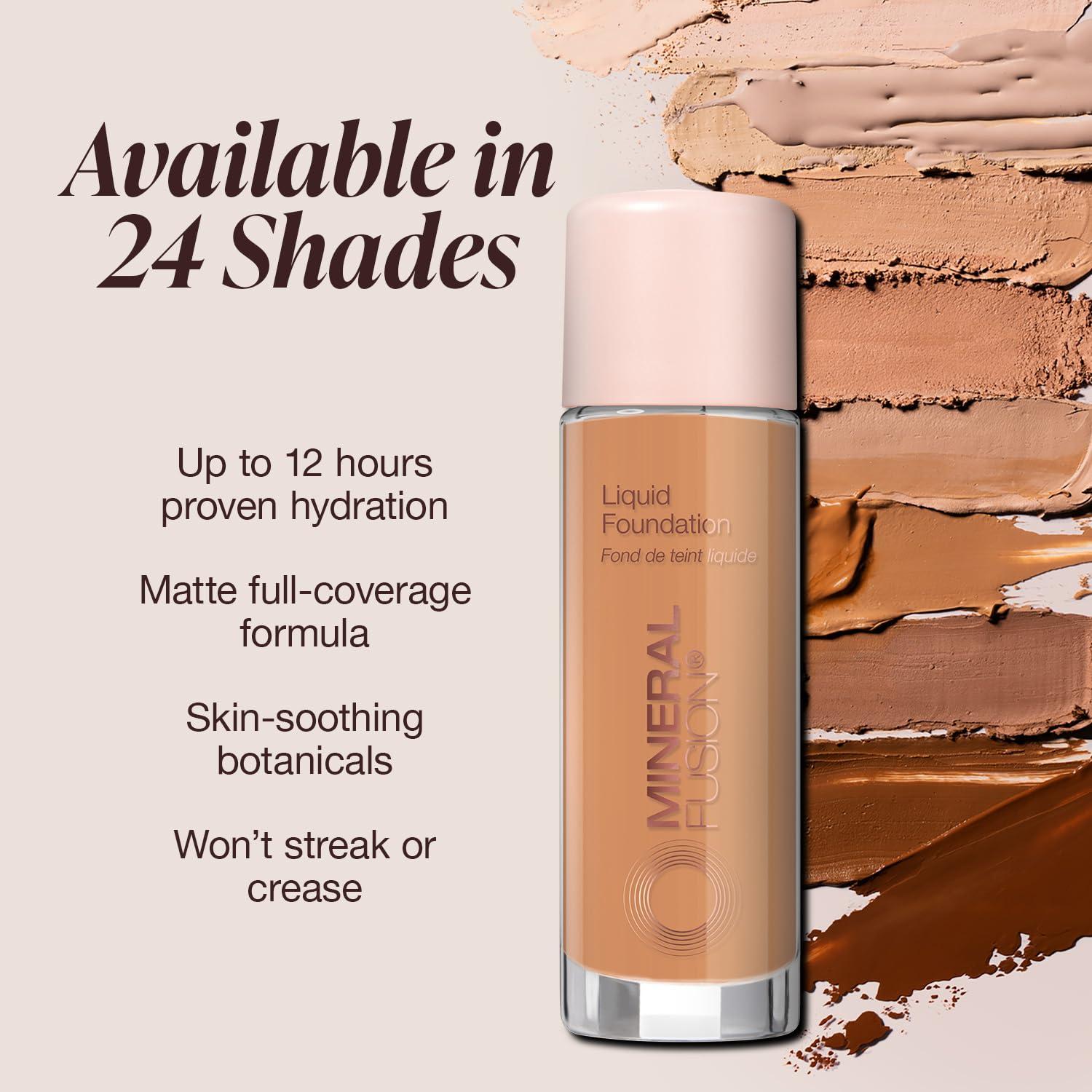 Mineral Fusion Mineral Fusion Full Coverage Foundation, Liquid Foundation - Warm 7- Dark to Tan Complexion w/Orange Undertones, Lightweight Matte Finish, Up to 12 Hr Hydration, Hypoallergenic & Vegan, 1 fl. oz