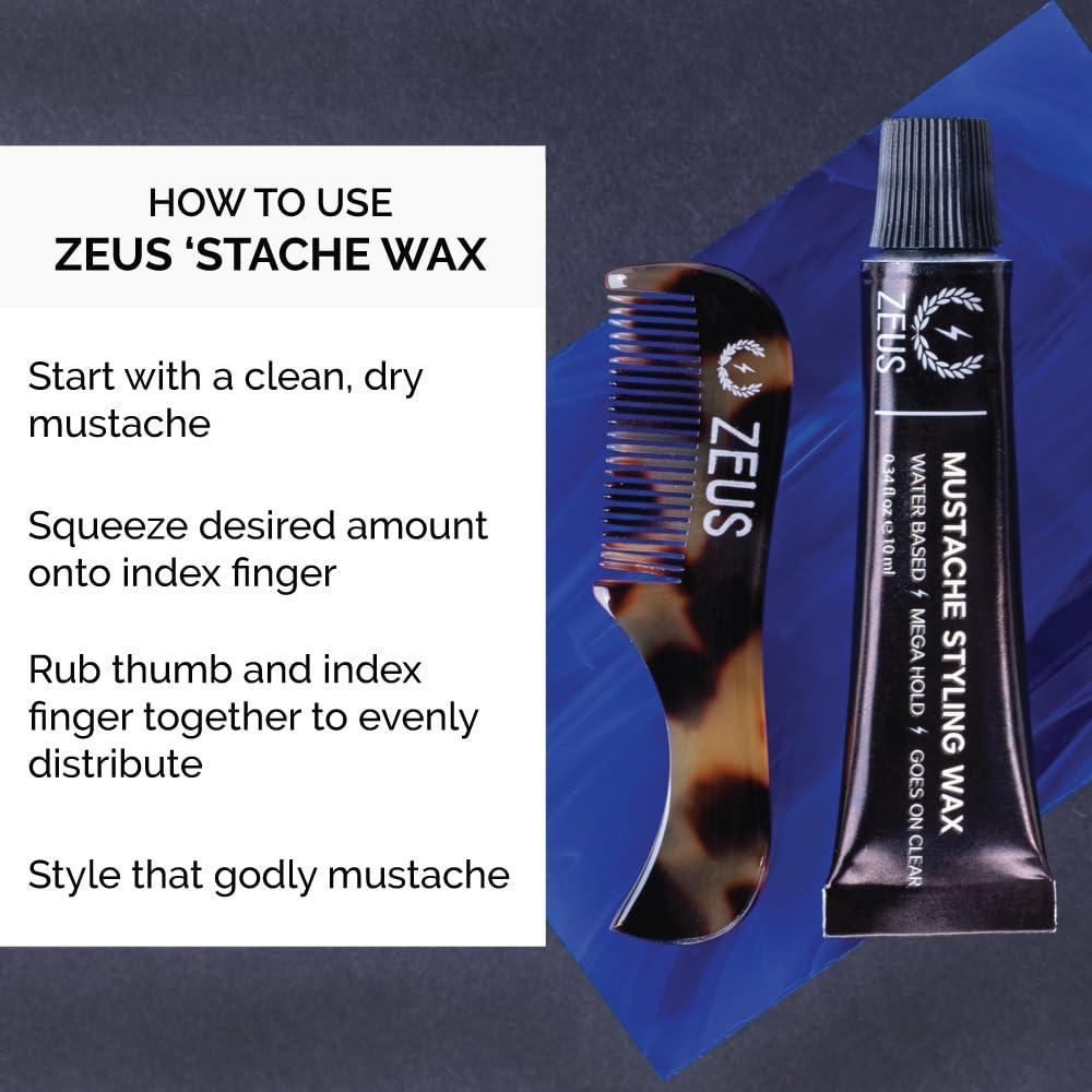 ZEUS ZEUS Mustache Styling Wax, Mega Hold Water Based Mustache Wax for Men (SINGLE)