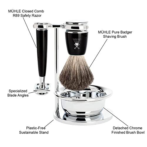 M MÜHLE MÜHLE RYTMO 4-piece Pure Badger Double Edge Safety Razor (Closed Comb) Shaving Set For Men - Perfect for Every Day Use, Barbershop Quality Close Smooth Shave