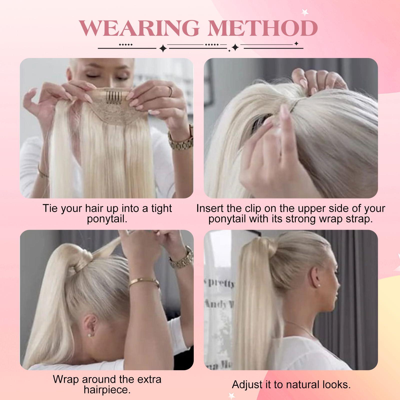 royaomis Royaomis Ponytail Extension Human Hair Extension - Velcro Wrap Around Long Straight Real Hair Pony Tail Extensions with Magic Paste