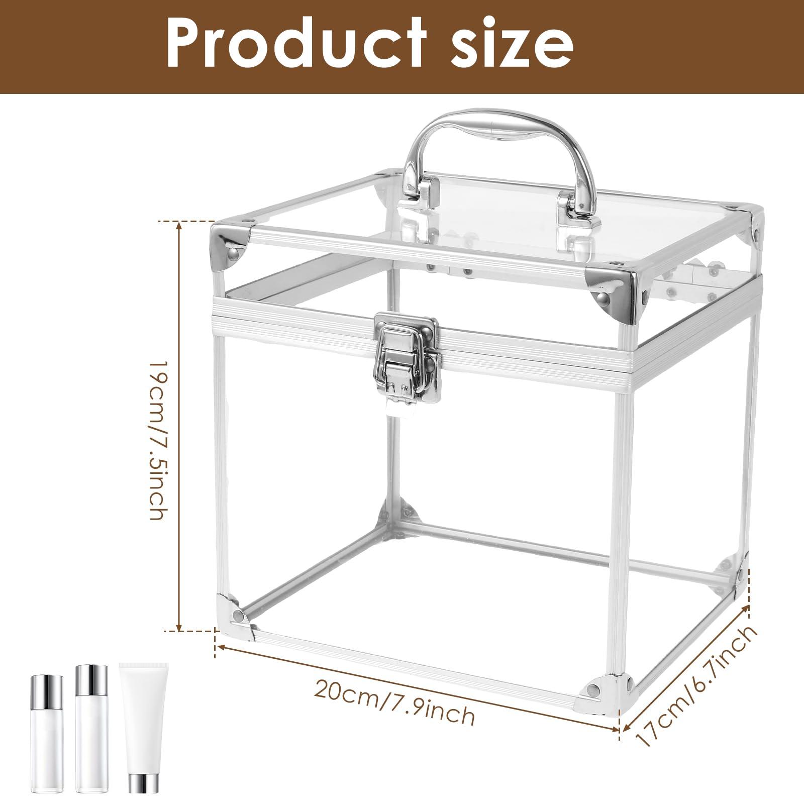 LYIYEYAN LYIYEYAN Makeup Box Clear Cosmetic Case with Latches and Handle Large Capacity Toiletry Organizer Box Portable Travel Makeup Tools Box for Vanity Bathroom Counter Dresser (Silver)