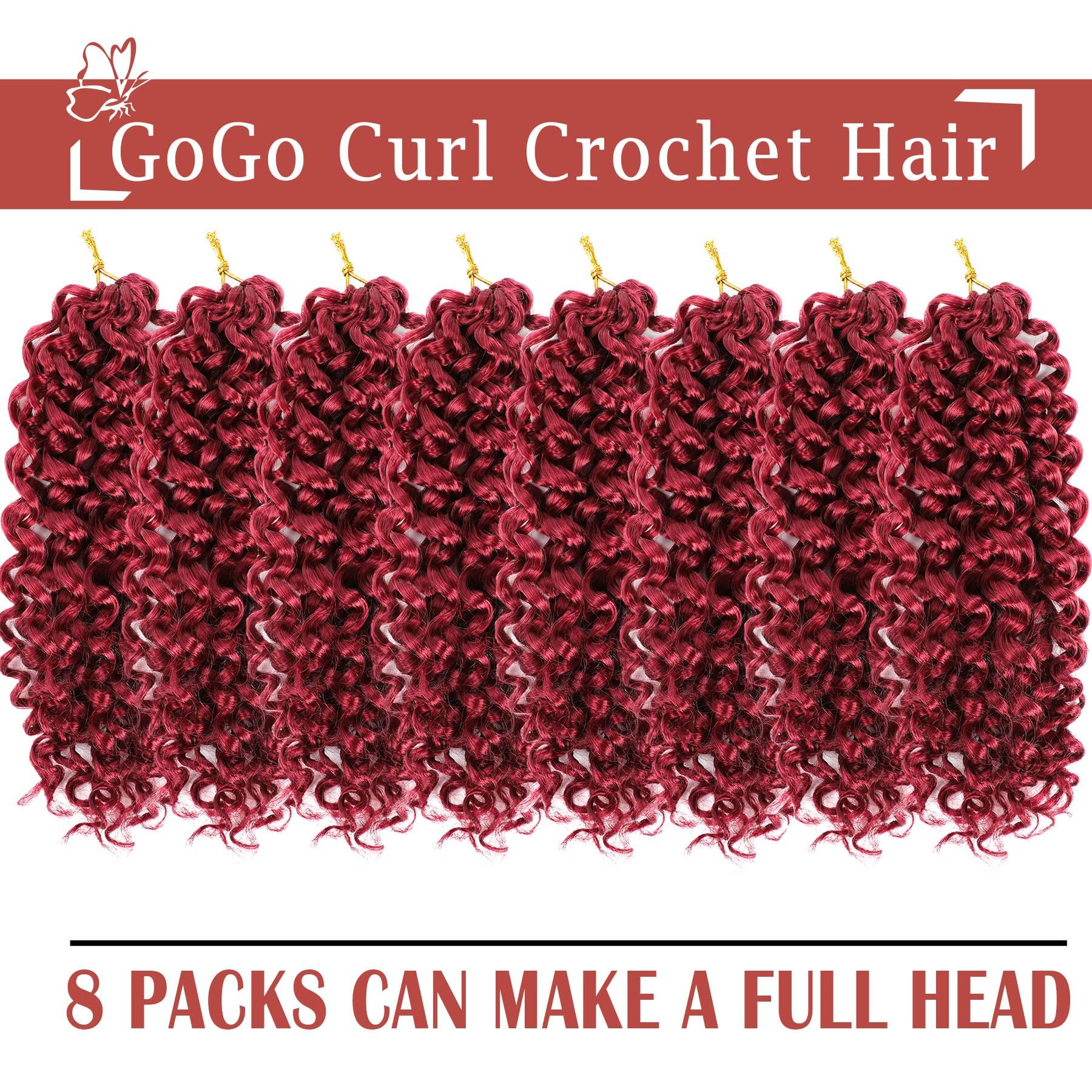 Naniciar Gogo Curl Crochet Hair 12 Inch 8 Packs Burgundy Short Curly Crochet Hair - Beach Curl Crochet Hair - Deep Wave Crochet Hair - Water Wave Braids Synthetic Hair Extensions (12 Inch 8 Packs, Burgundy)