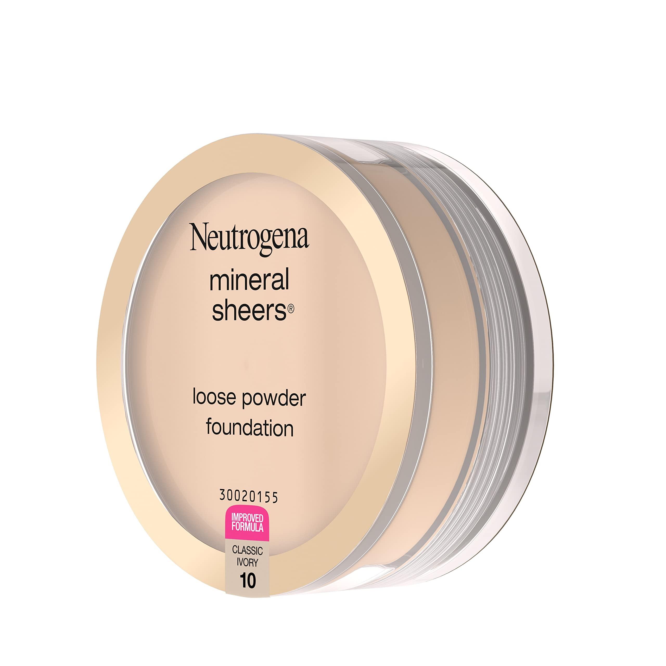 Neutrogena Neutrogena Mineral Sheers Lightweight Loose Powder Makeup Foundation with Vitamins A, C, & E, Sheer to Medium Buildable Coverage, Skin Tone Enhancer, Face Redness Reducer, Classic Ivory 10,.19 oz
