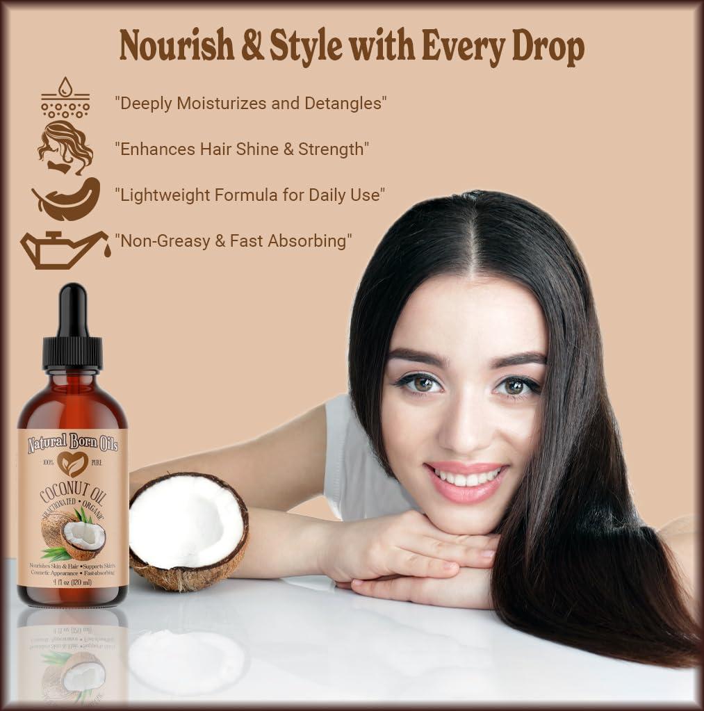 Natural Born Oils Coconut Oil Fractionated, 1 Gallon, Organic, Cold-Pressed, Carrier Oil, Fast-Absorbing, Deep Skin Care, Hair Health, Natural Born Oils.