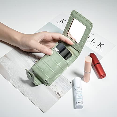 Beautyflier Beautyflier Women’s Soft PU Leather Makeup Lipstick Case, Lipstick Case Holder with Mirror Cute Portable Makeup Travel Cases for Purse Lipstick Holder (Light Green)