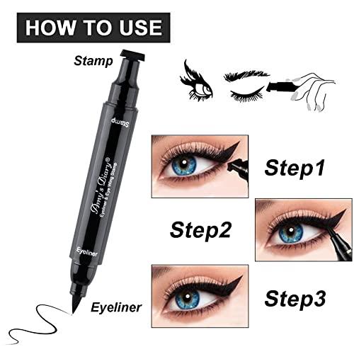 AMY'S DIARY AMY'S DIARY Eyeliner Stamp 2 Pens Winged Stamp Eyeliner, Perfect Wing Cat Eye Stencil Stamp for All Eye Shapes, Winged Eyeliner Stamp, Perfect Wing Cat Eye Liner, Waterproof & Smudge-proof