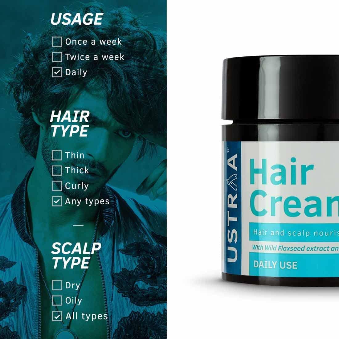 Generic Generic USTRA,A Hair Cream for Men - 100g - For Daily Use with Light Hold- Style & nourishment | Wheat Germ Oil | Wild Flax Seed Extracts | Moisturizes Hair | Non-sticky, Sulphate & Paraben FREE