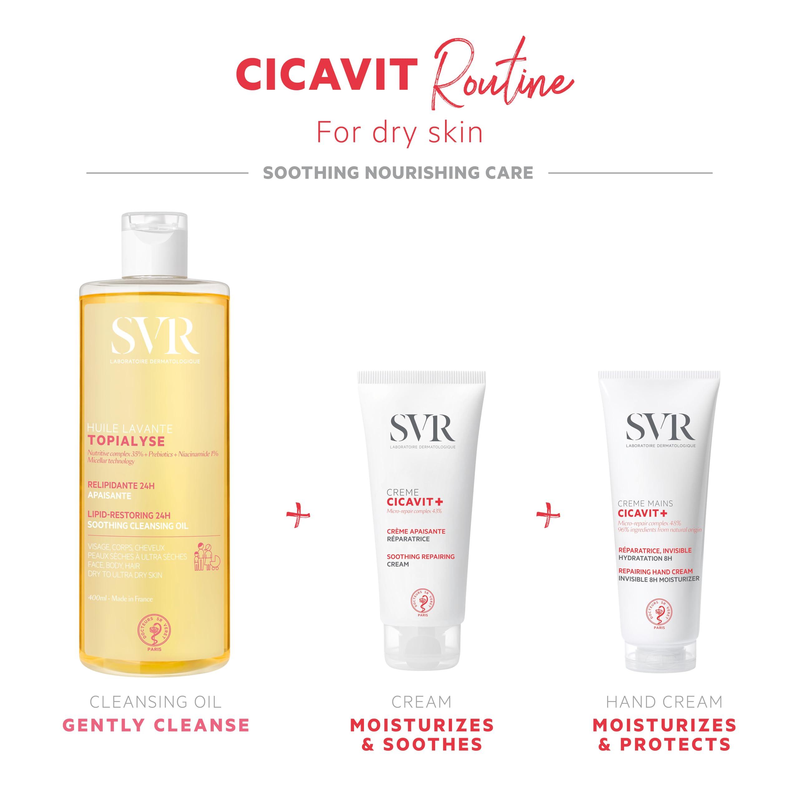 SVR SVR Cicavit+ Face & Body Cream With Shea butter, Prebiotic & Glycerin. Moisturizer to Reduce the appearance of Burns, Scars & Intensely Nourish to Relieve Irritation due to Dryness, 3.3 fl.oz