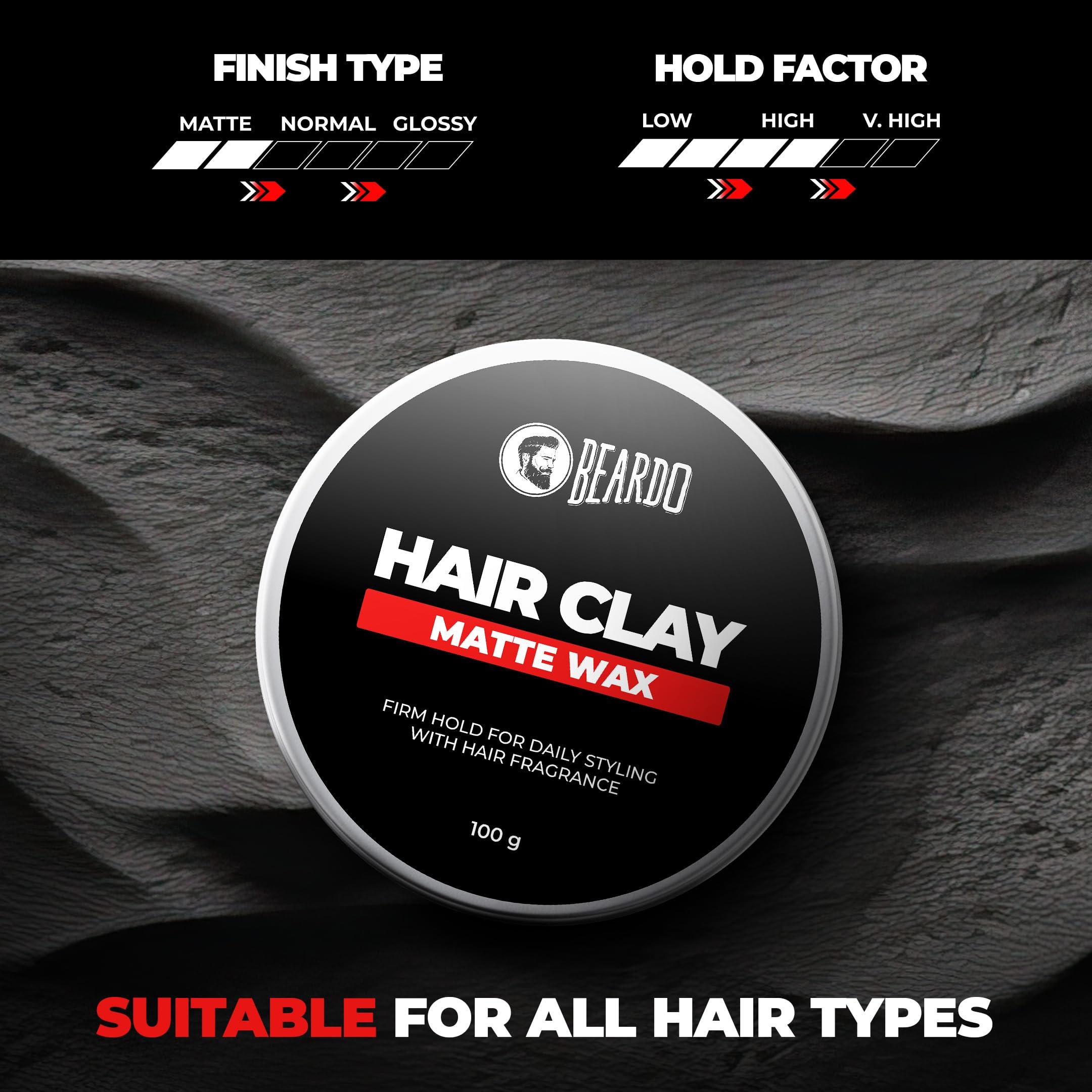 BEARDO BEARDO Hair CLAY Wax for Men, 100 gm | Matte Finish with volume| Strong Hold Re-stylable Hair styles | With Kaolin Clay | Used by salon professionals 3.4Fl Oz