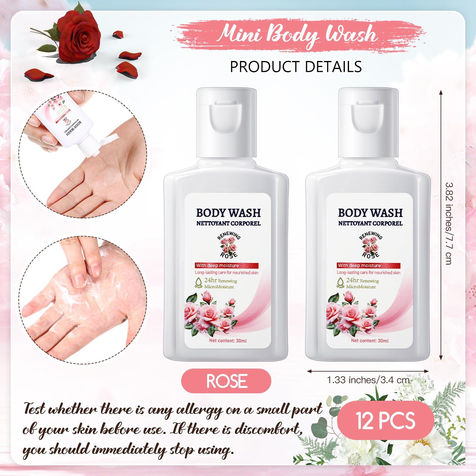 Swiffen Swiffen 12 Pack Travel Size Body Wash Bulk 1 oz Mini Moisturizing Body Wash for Women Men Coworker Birthday Christmas Mothers Day Teacher Nurse Gift (Rose)